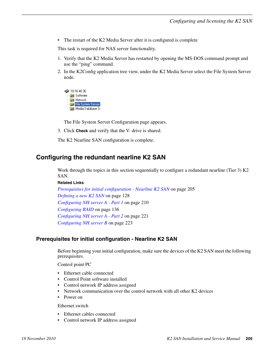 Configuring the redundant nearline k2 san | Grass Valley K2 Summit Storage Area Network Installation User Manual | Page 205 / 362