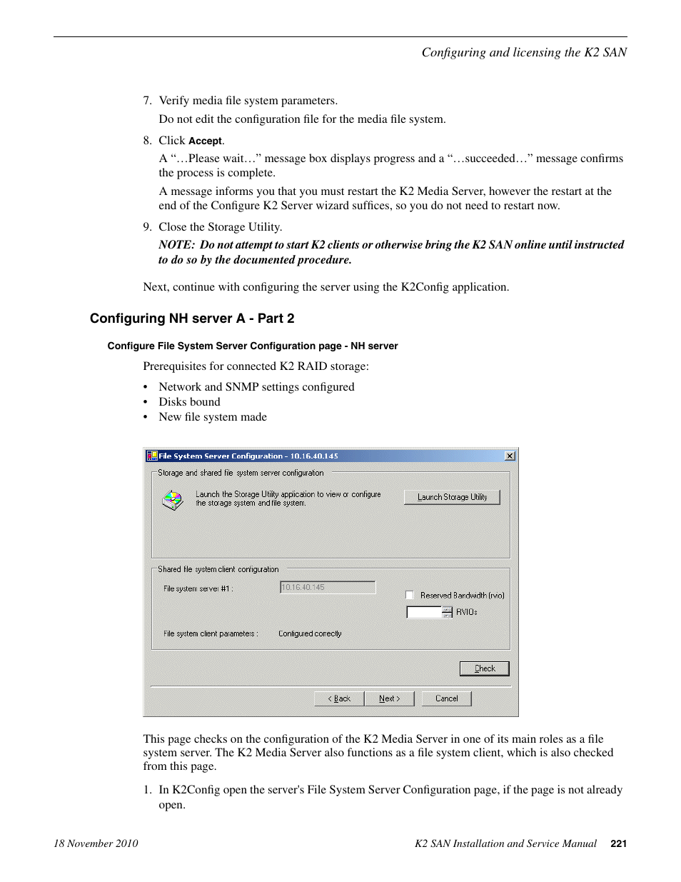 Configuring nh server a - part 2 | Grass Valley K2 Summit Storage Area Network Installation User Manual | Page 221 / 362