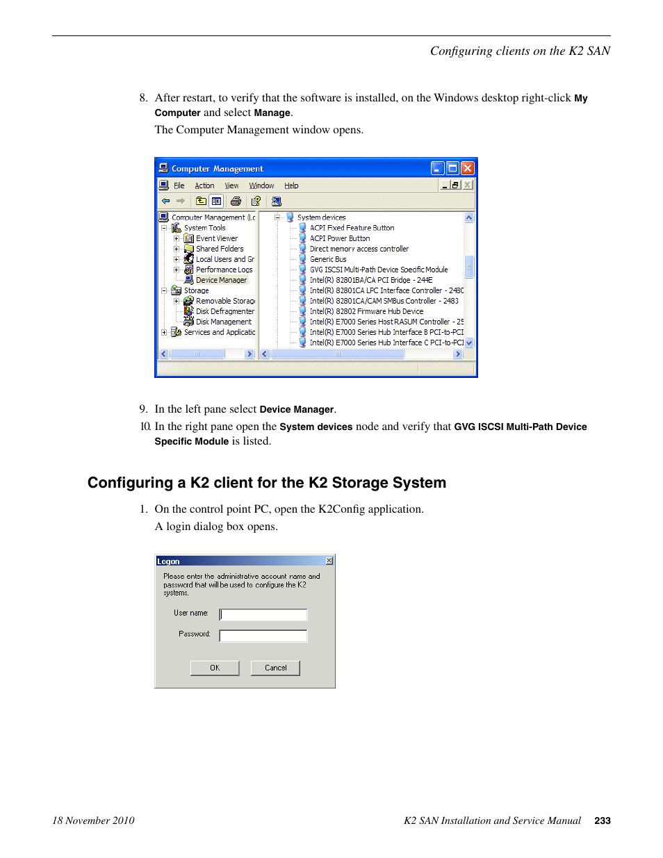 Configuring a k2 client for the k2 storage system | Grass Valley K2 Summit Storage Area Network Installation User Manual | Page 233 / 362