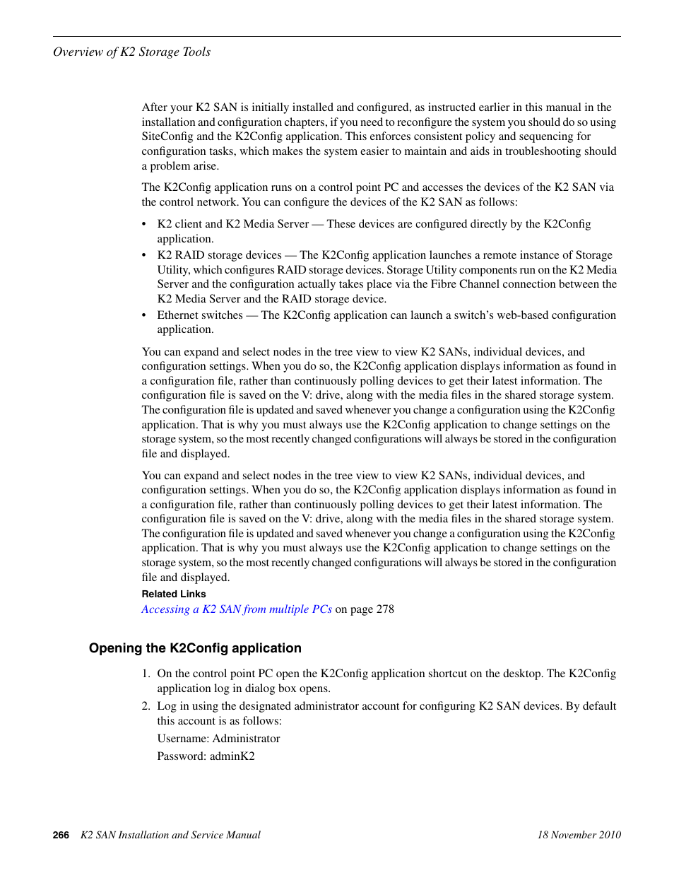Opening the k2config application | Grass Valley K2 Summit Storage Area Network Installation User Manual | Page 266 / 362