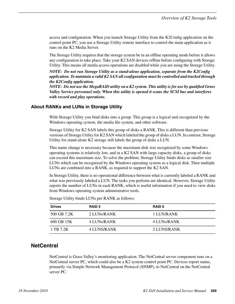 About ranks and luns in storage utility, Netcentral | Grass Valley K2 Summit Storage Area Network Installation User Manual | Page 269 / 362