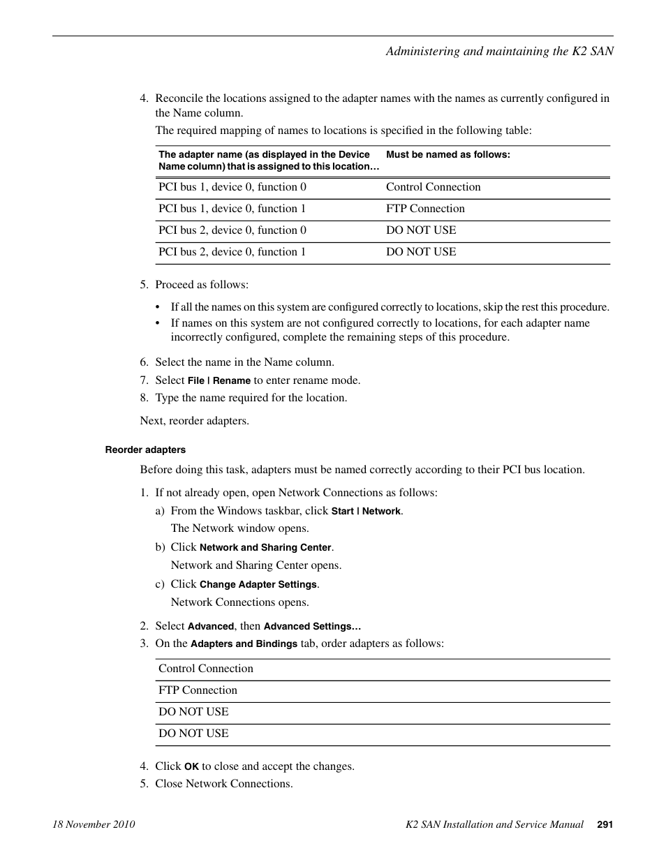 Reorder adapters | Grass Valley K2 Summit Storage Area Network Installation User Manual | Page 291 / 362