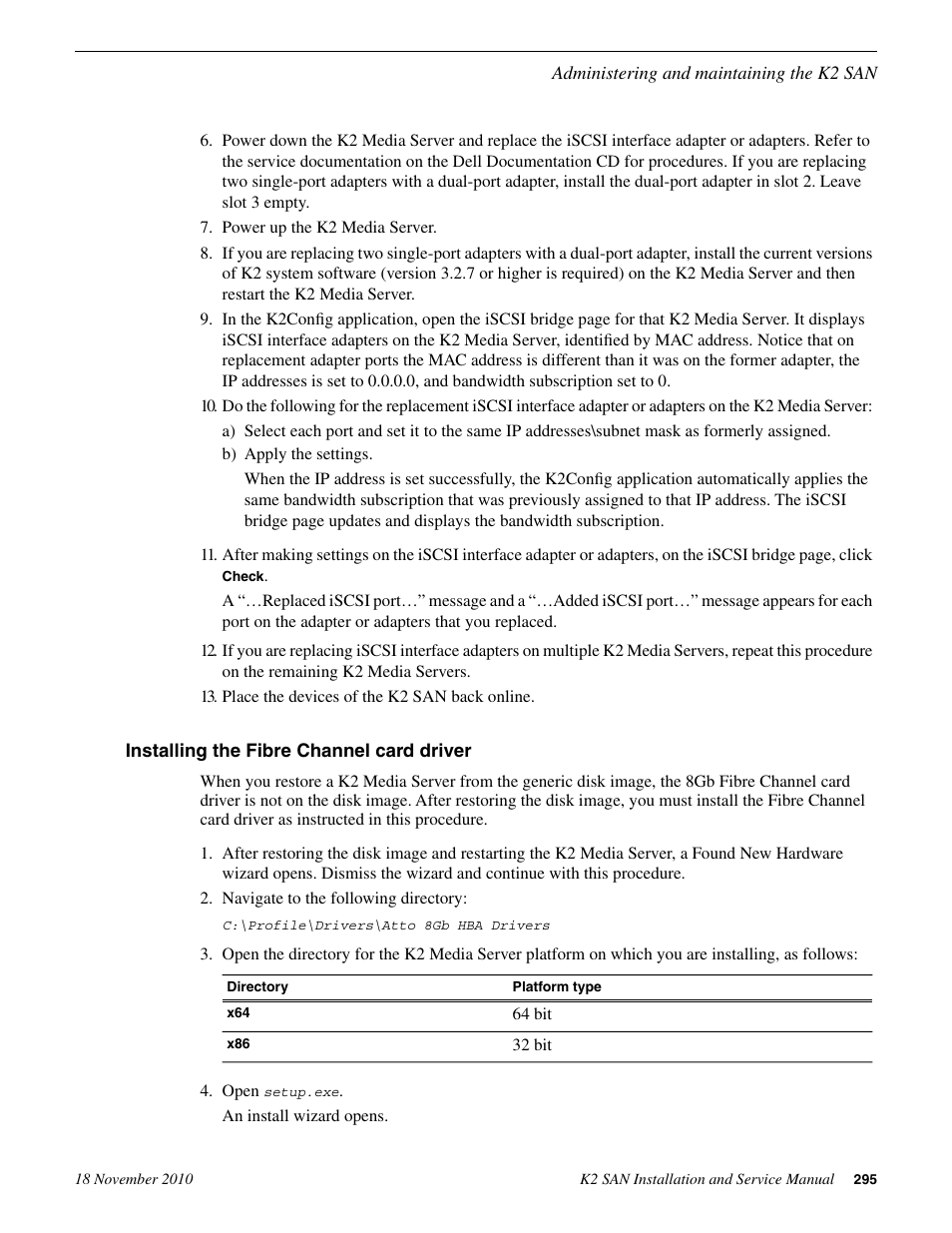 Installing the fibre channel card driver | Grass Valley K2 Summit Storage Area Network Installation User Manual | Page 295 / 362