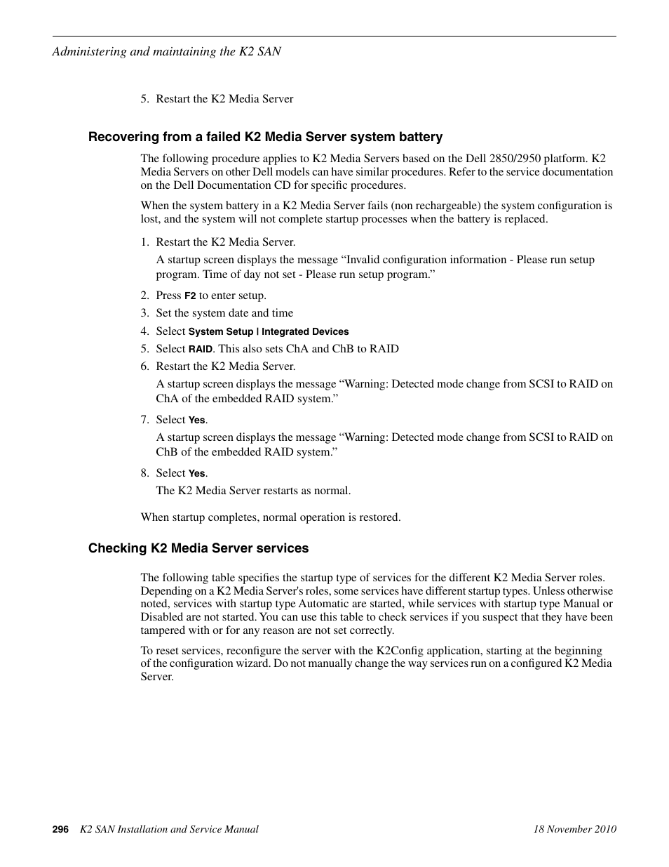 Checking k2 media server services | Grass Valley K2 Summit Storage Area Network Installation User Manual | Page 296 / 362