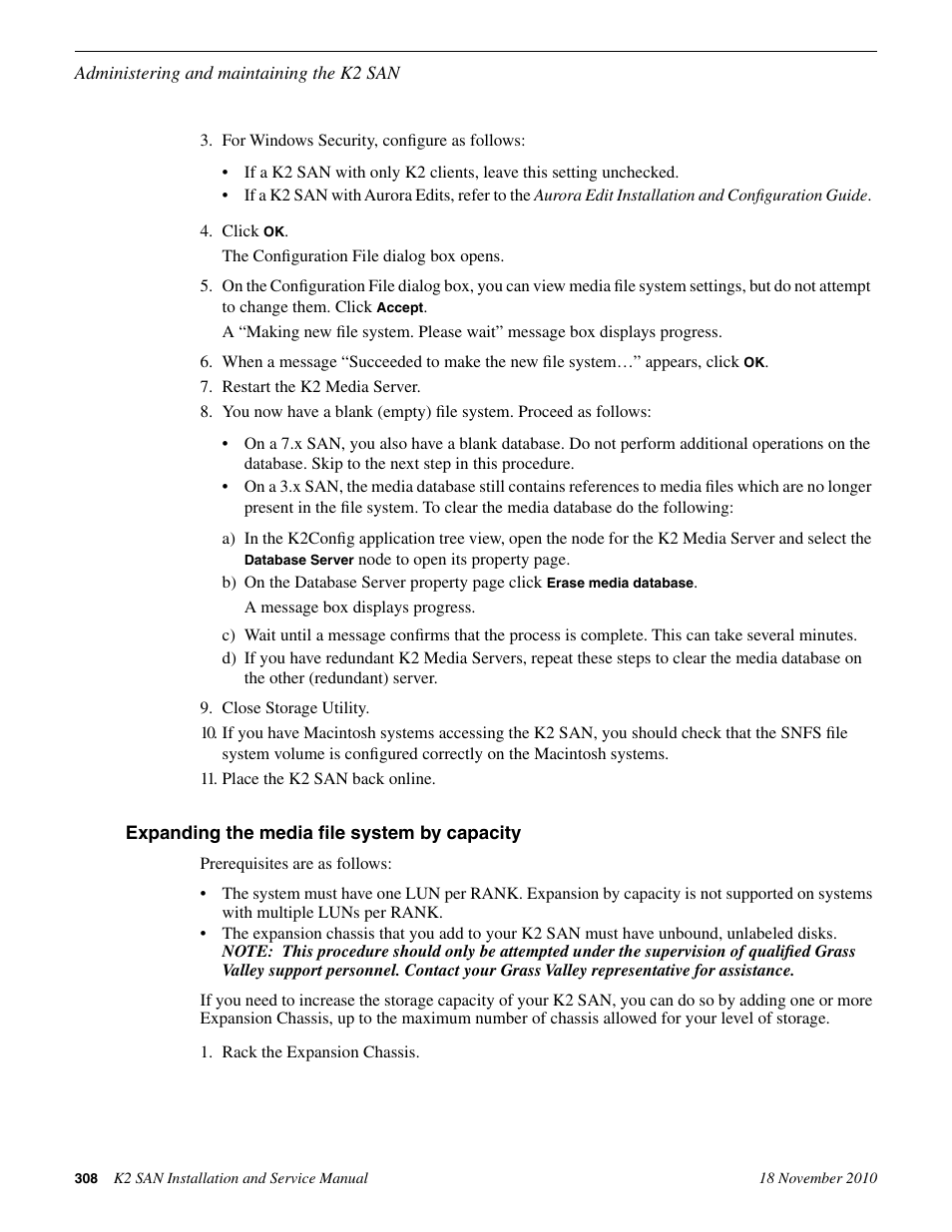 Expanding the media file system by capacity | Grass Valley K2 Summit Storage Area Network Installation User Manual | Page 308 / 362