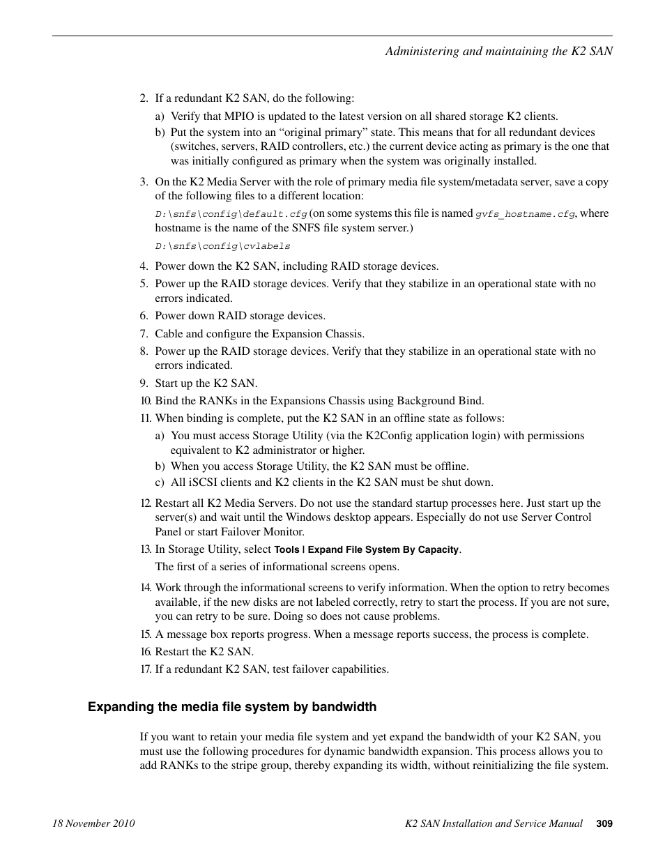 Expanding the media file system by bandwidth | Grass Valley K2 Summit Storage Area Network Installation User Manual | Page 309 / 362