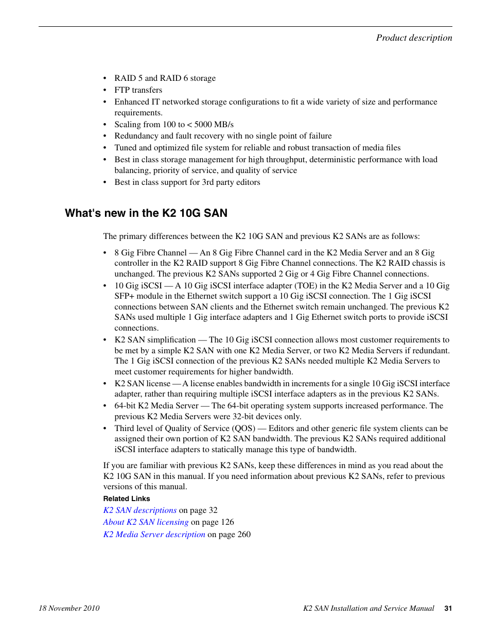 What's new in the k2 10g san | Grass Valley K2 Summit Storage Area Network Installation User Manual | Page 31 / 362
