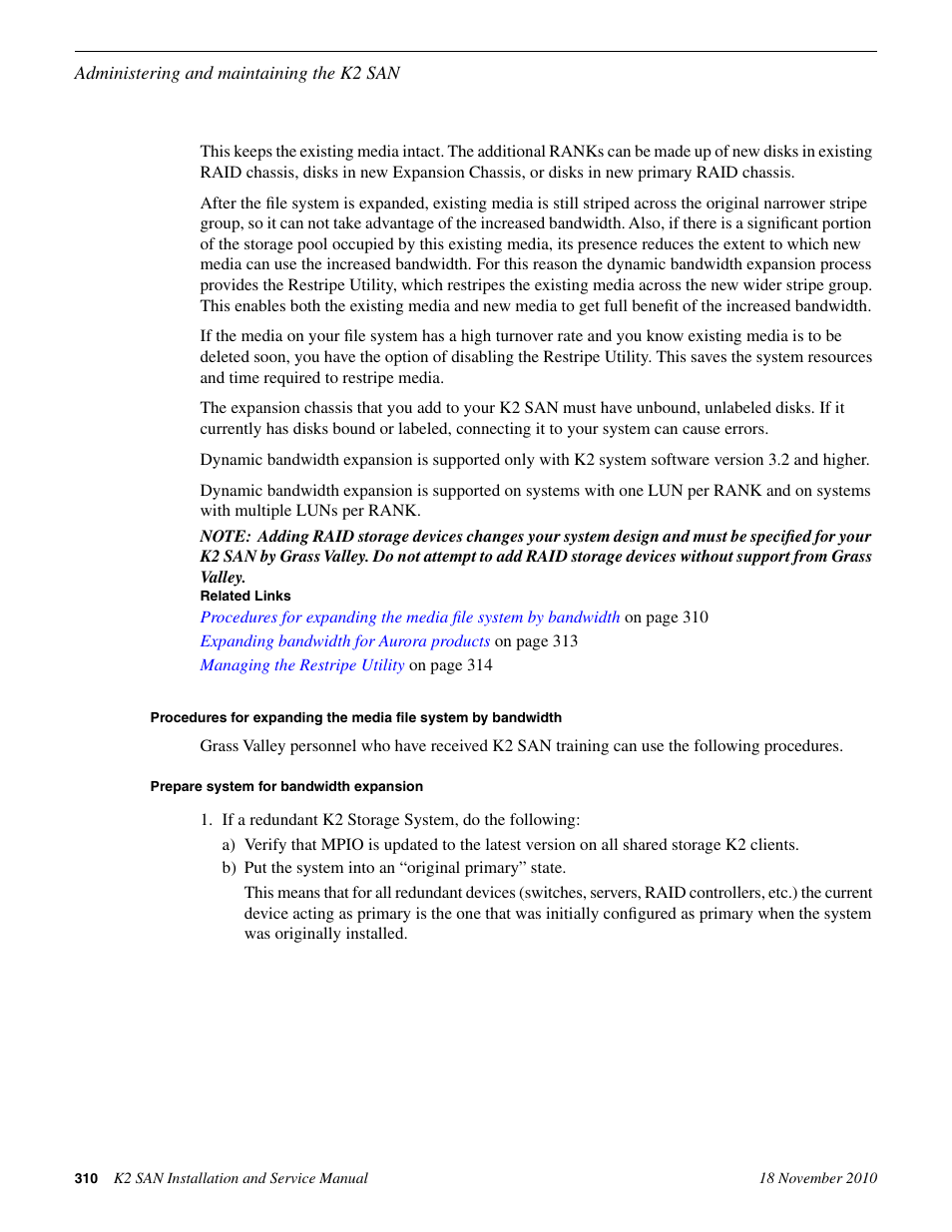 Prepare system for bandwidth expansion | Grass Valley K2 Summit Storage Area Network Installation User Manual | Page 310 / 362