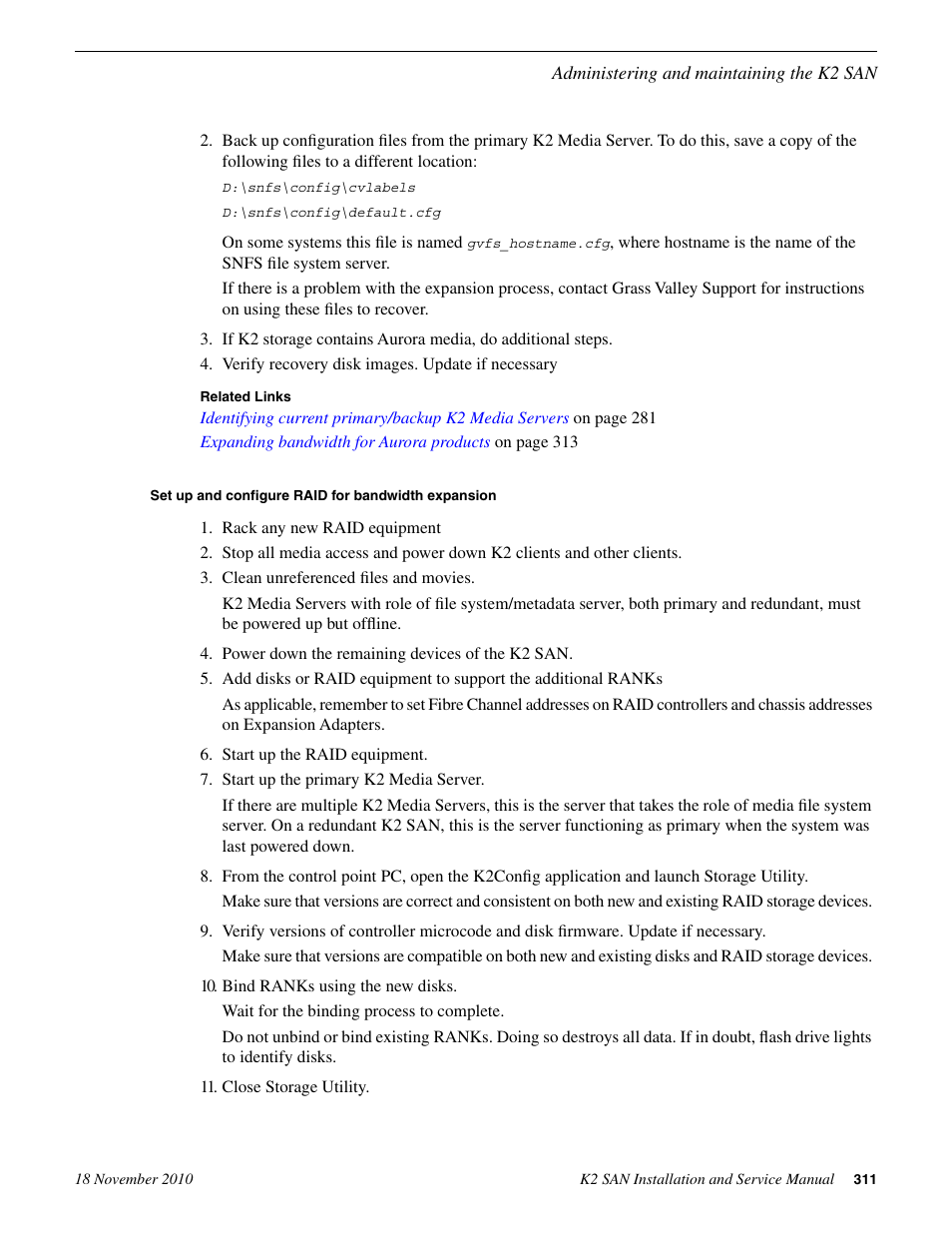 Set up and configure raid for bandwidth expansion | Grass Valley K2 Summit Storage Area Network Installation User Manual | Page 311 / 362