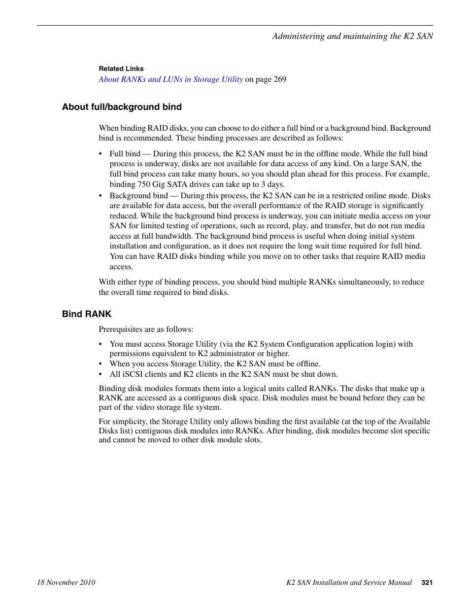About full/background bind, Bind rank, About full/background bind bind rank | Grass Valley K2 Summit Storage Area Network Installation User Manual | Page 321 / 362