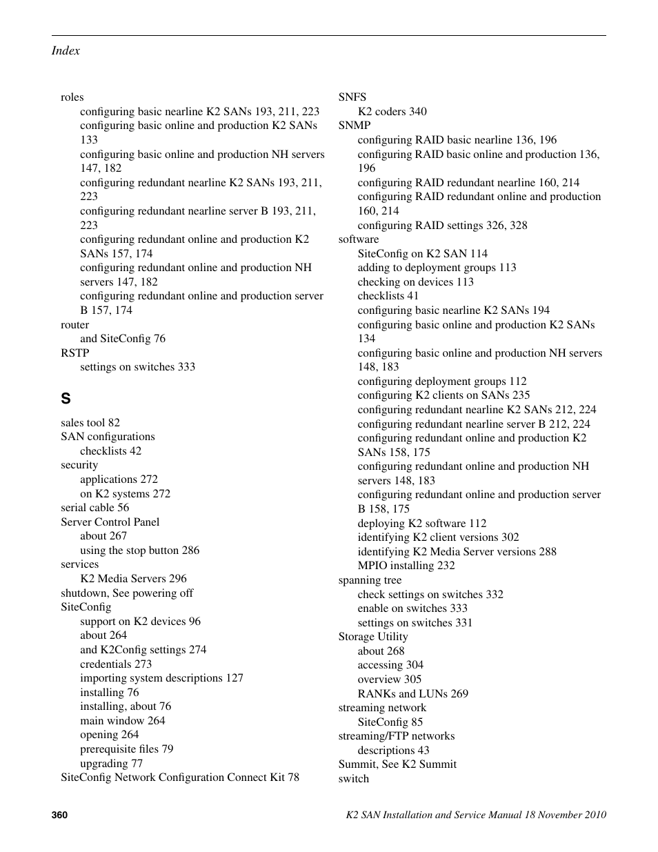 Grass Valley K2 Summit Storage Area Network Installation User Manual | Page 360 / 362