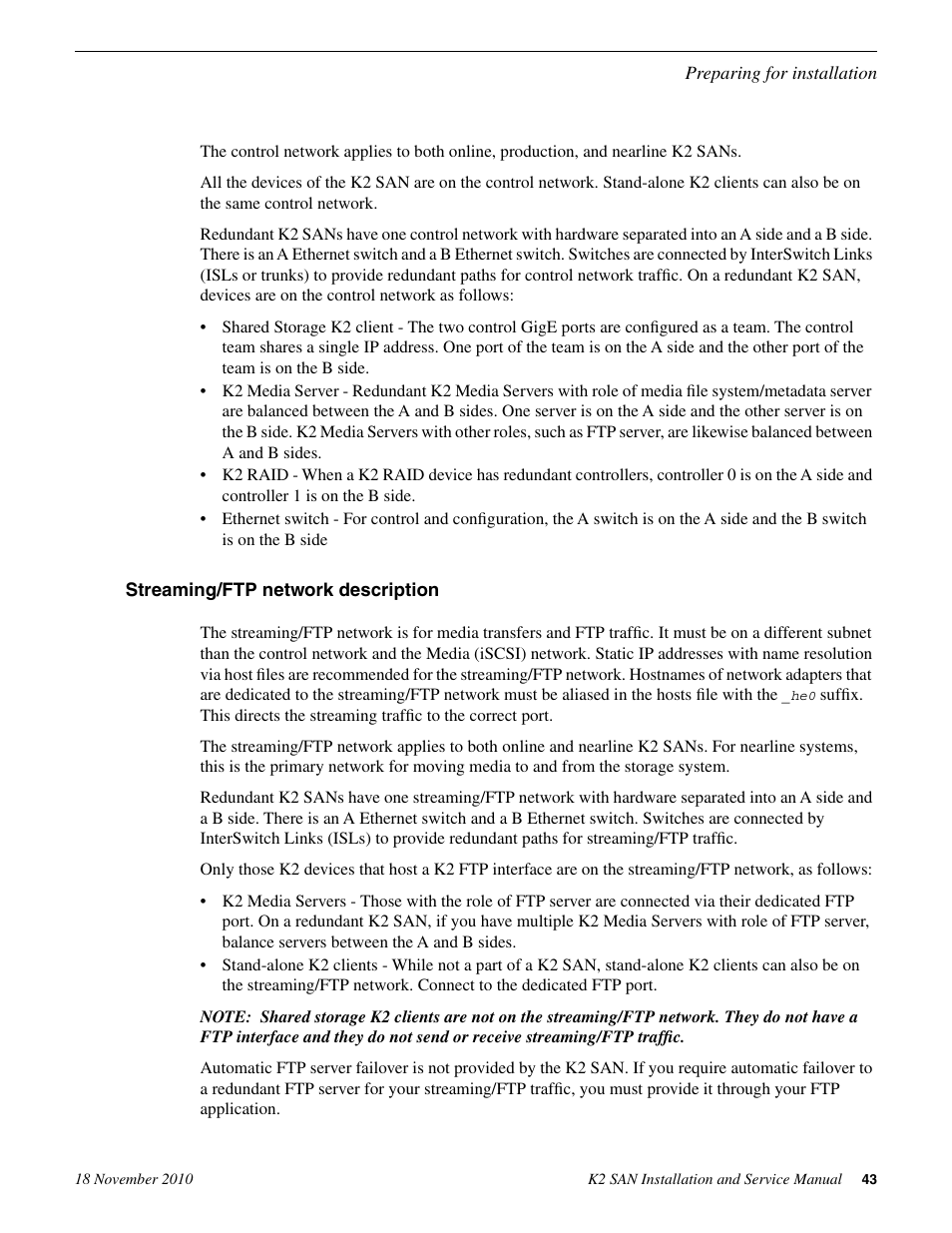 Streaming/ftp network description | Grass Valley K2 Summit Storage Area Network Installation User Manual | Page 43 / 362