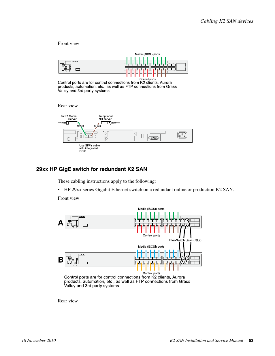 29xx hp gige switch for redundant k2 san | Grass Valley K2 Summit Storage Area Network Installation User Manual | Page 53 / 362