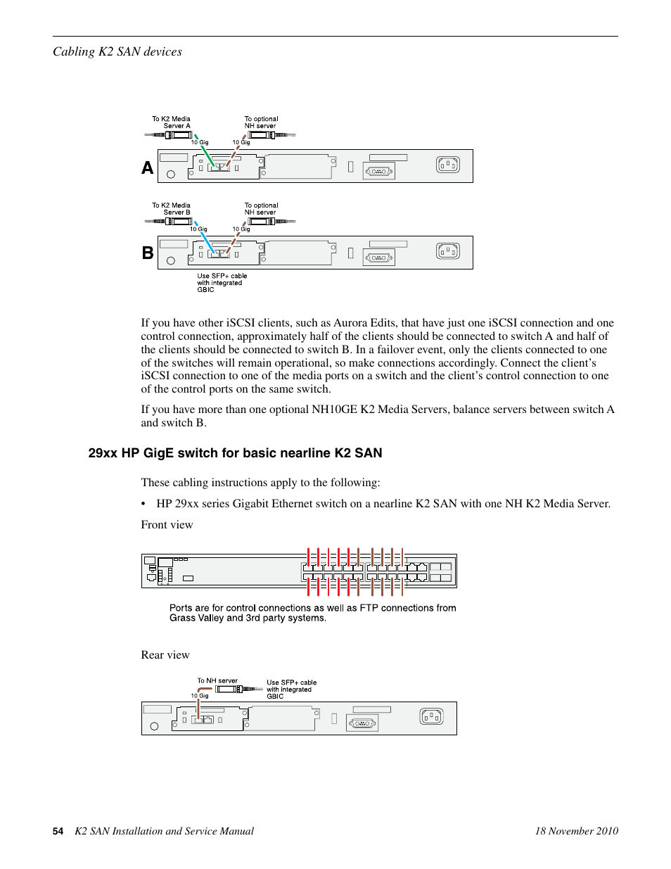 29xx hp gige switch for basic nearline k2 san | Grass Valley K2 Summit Storage Area Network Installation User Manual | Page 54 / 362
