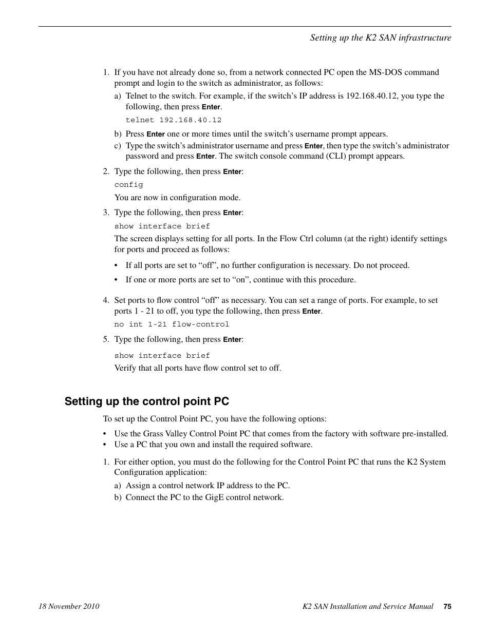 Setting up the control point pc | Grass Valley K2 Summit Storage Area Network Installation User Manual | Page 75 / 362