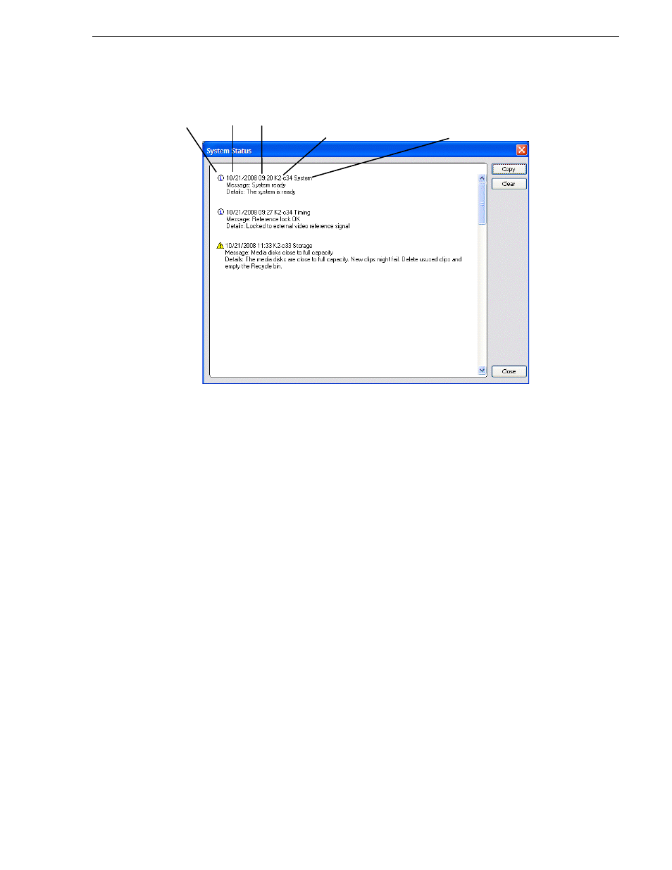 Copying statuspane messages to the clip board, Clearing messages | Grass Valley K2 Summit Client Service Manual May.14 2010 User Manual | Page 47 / 108