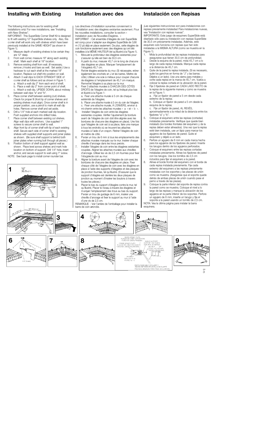 Closet Maid SuperSlide Corner Shelf Kit 5627 User Manual | Page 3 / 4