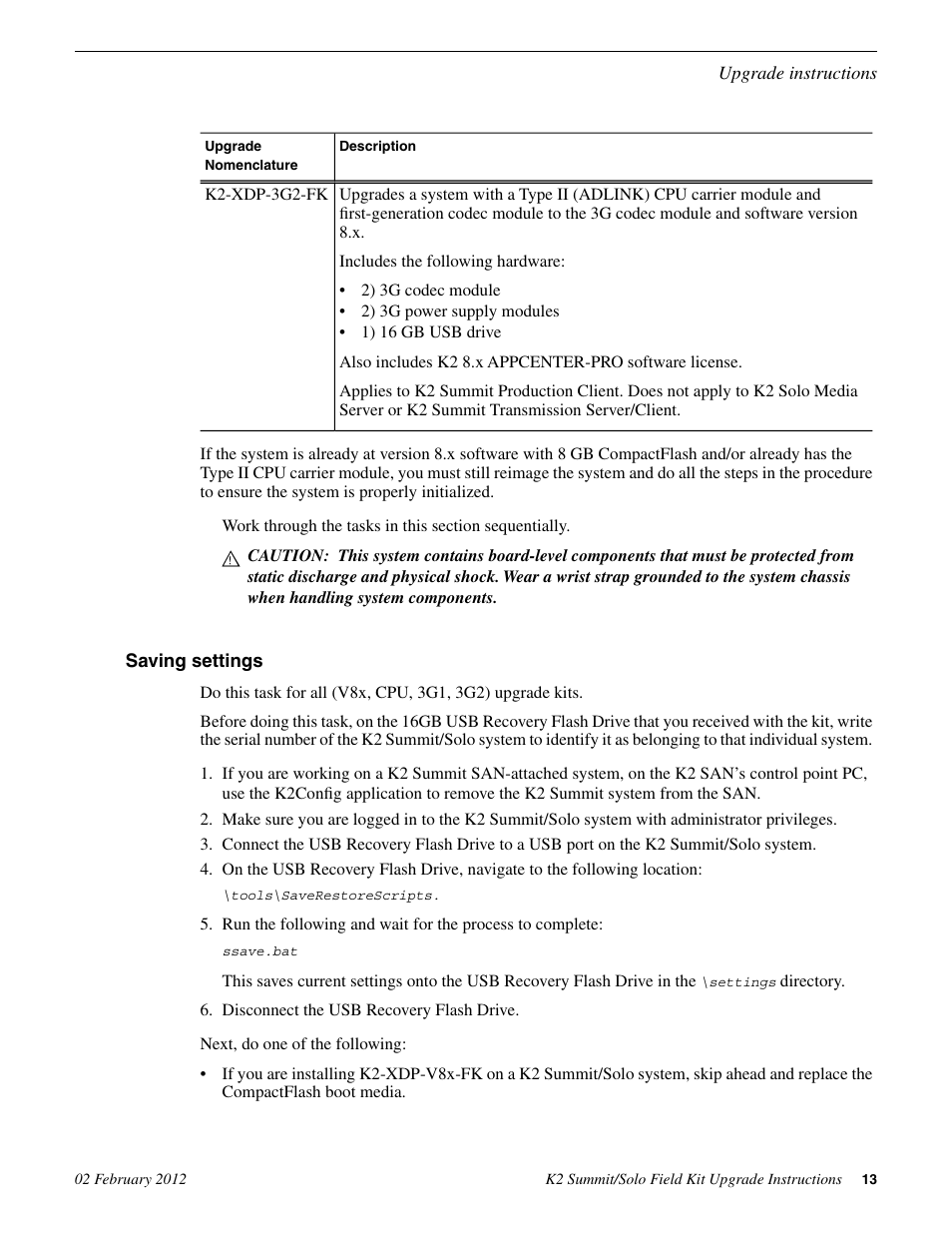 Saving settings | Grass Valley K2 Summit Client Upgrade Instructions v.8.x Mar.02 2012 User Manual | Page 13 / 37