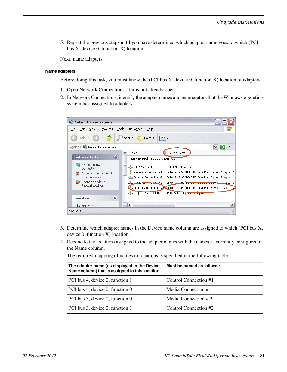 Name adapters | Grass Valley K2 Summit Client Upgrade Instructions v.8.x Mar.02 2012 User Manual | Page 21 / 37