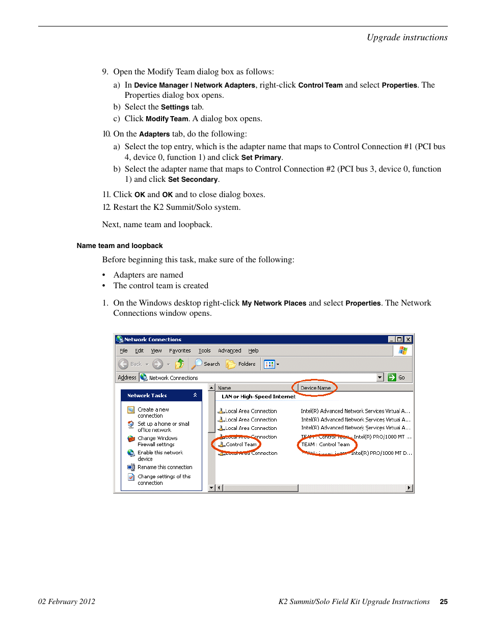 Name team and loopback | Grass Valley K2 Summit Client Upgrade Instructions v.8.x Mar.02 2012 User Manual | Page 25 / 37