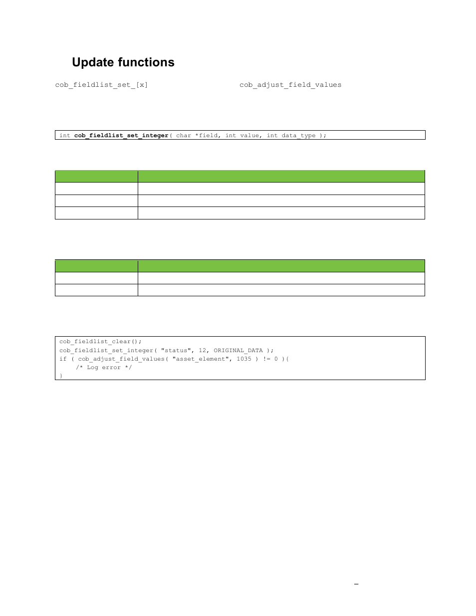 Update functions | Grass Valley K2 TX/MAM Database Protocol Manual v.2.2 User Manual | Page 21 / 38