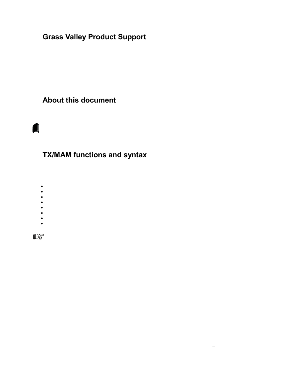 Grass valley product support, About this document, Tx/mam functions and syntax | Grass Valley K2 TX/MAM Database Protocol Manual v.2.2 User Manual | Page 3 / 38