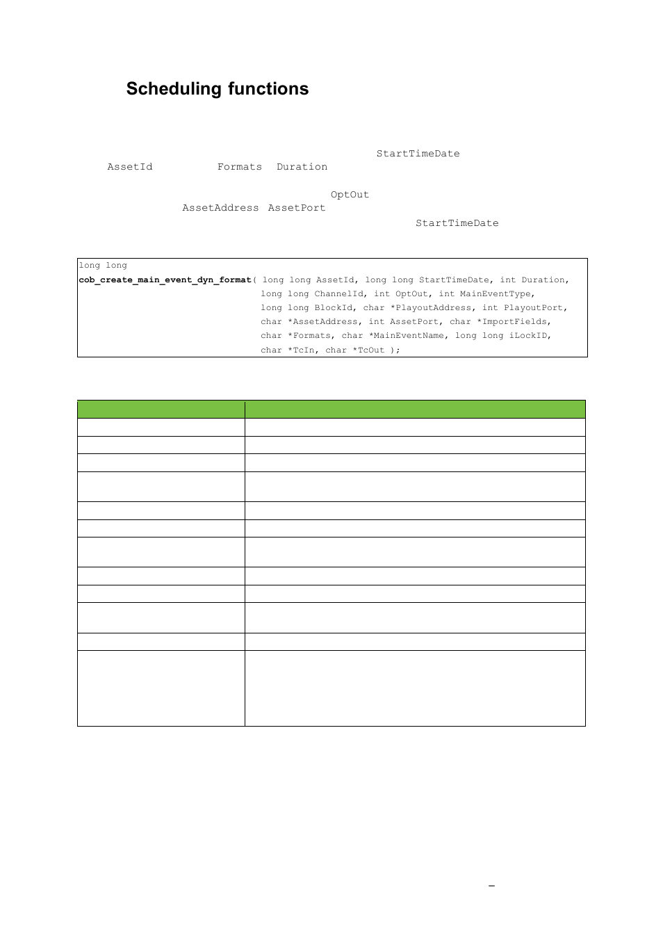 Scheduling functions | Grass Valley K2 TX/MAM Database Protocol Manual v.2.2 User Manual | Page 33 / 38