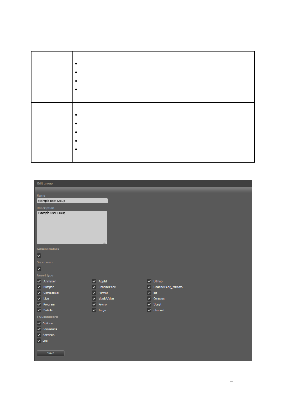 Administrator and superuser, Creating or modifying a user group | Grass Valley K2 TX/MAM User Manual v.2.4 User Manual | Page 17 / 71