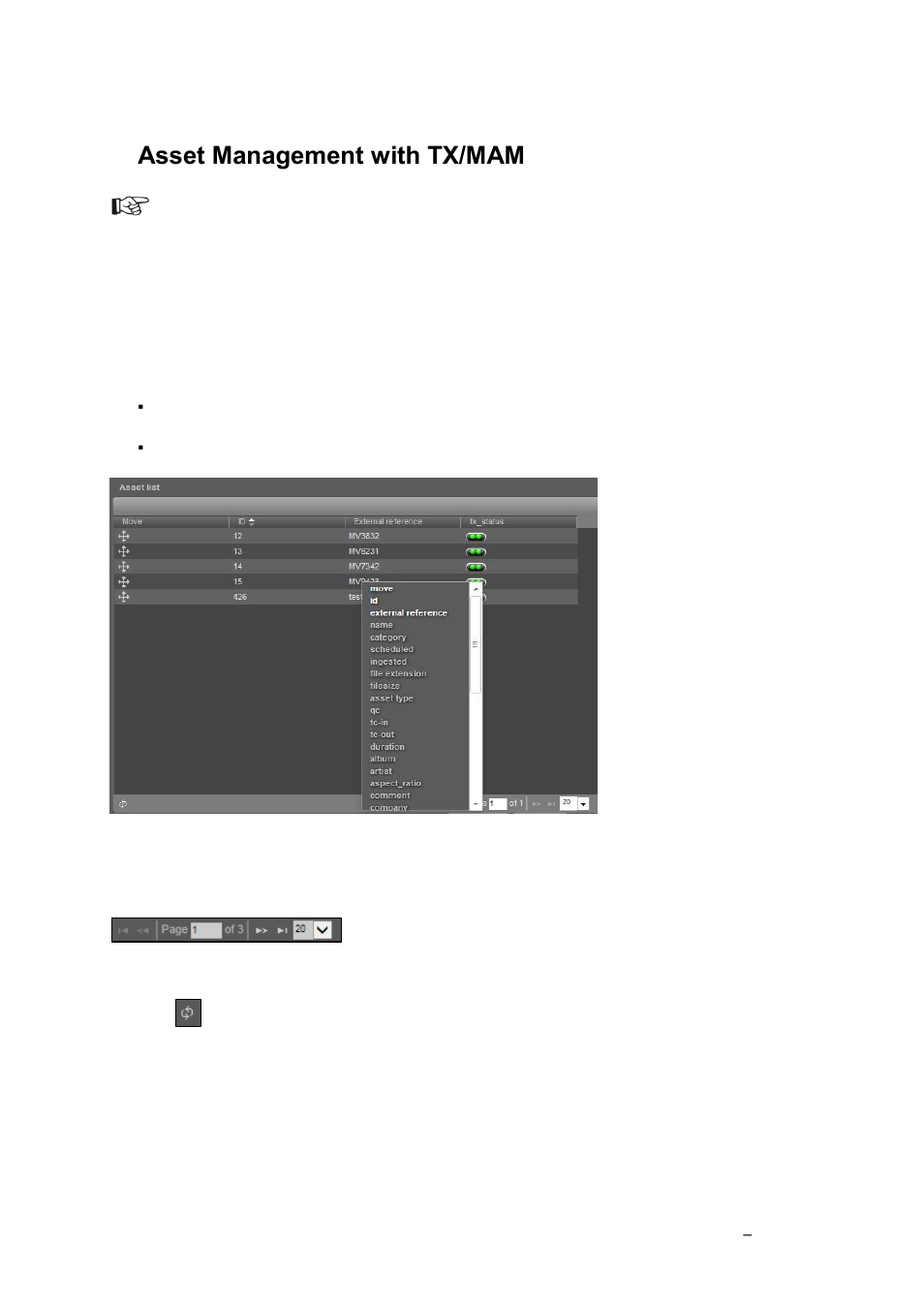 Asset management with tx/mam, Customizing the asset list | Grass Valley K2 TX/MAM User Manual v.2.4 User Manual | Page 38 / 71