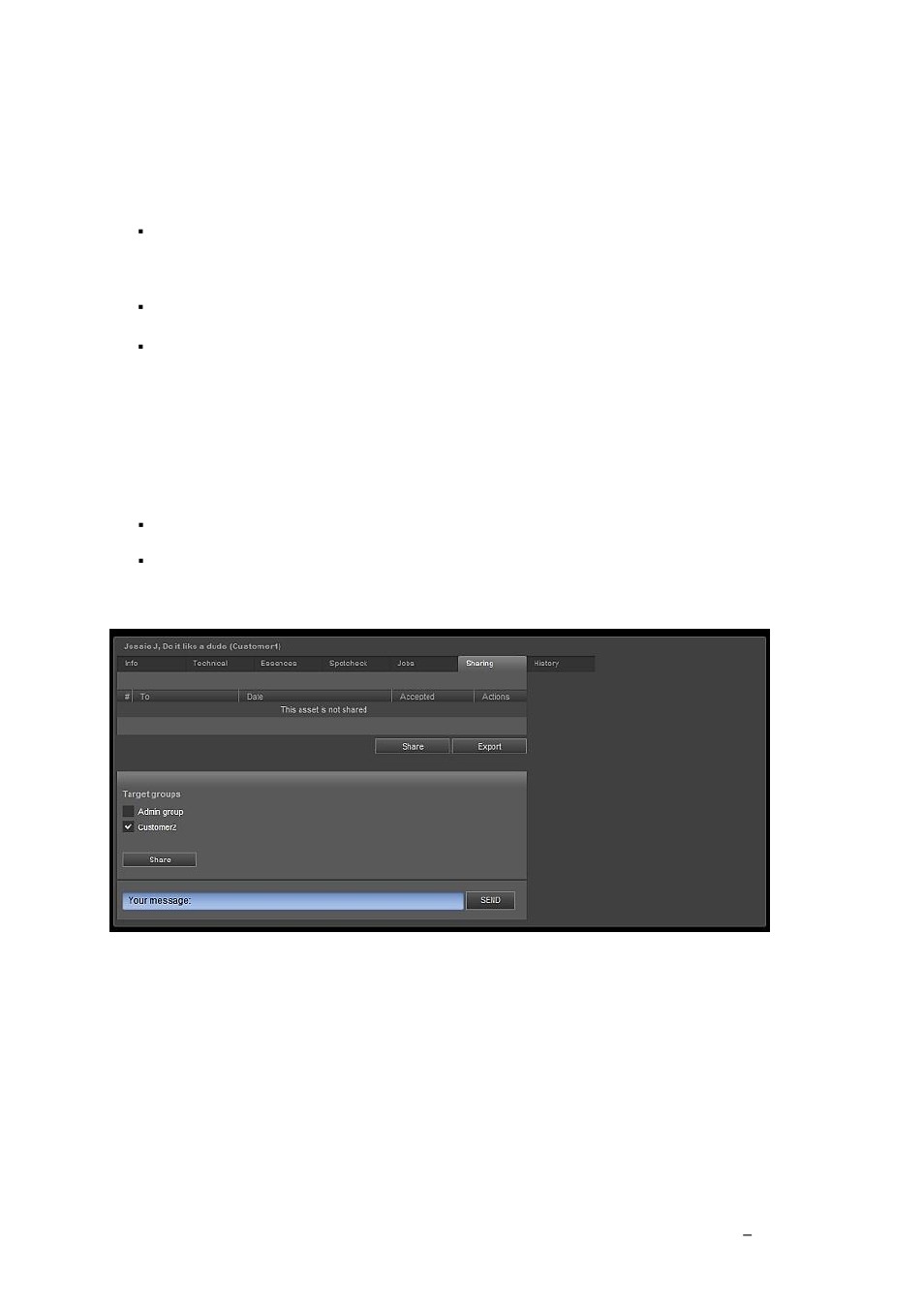 Editing an asset's metadata information, Sharing assets | Grass Valley K2 TX/MAM User Manual v.2.4 User Manual | Page 40 / 71