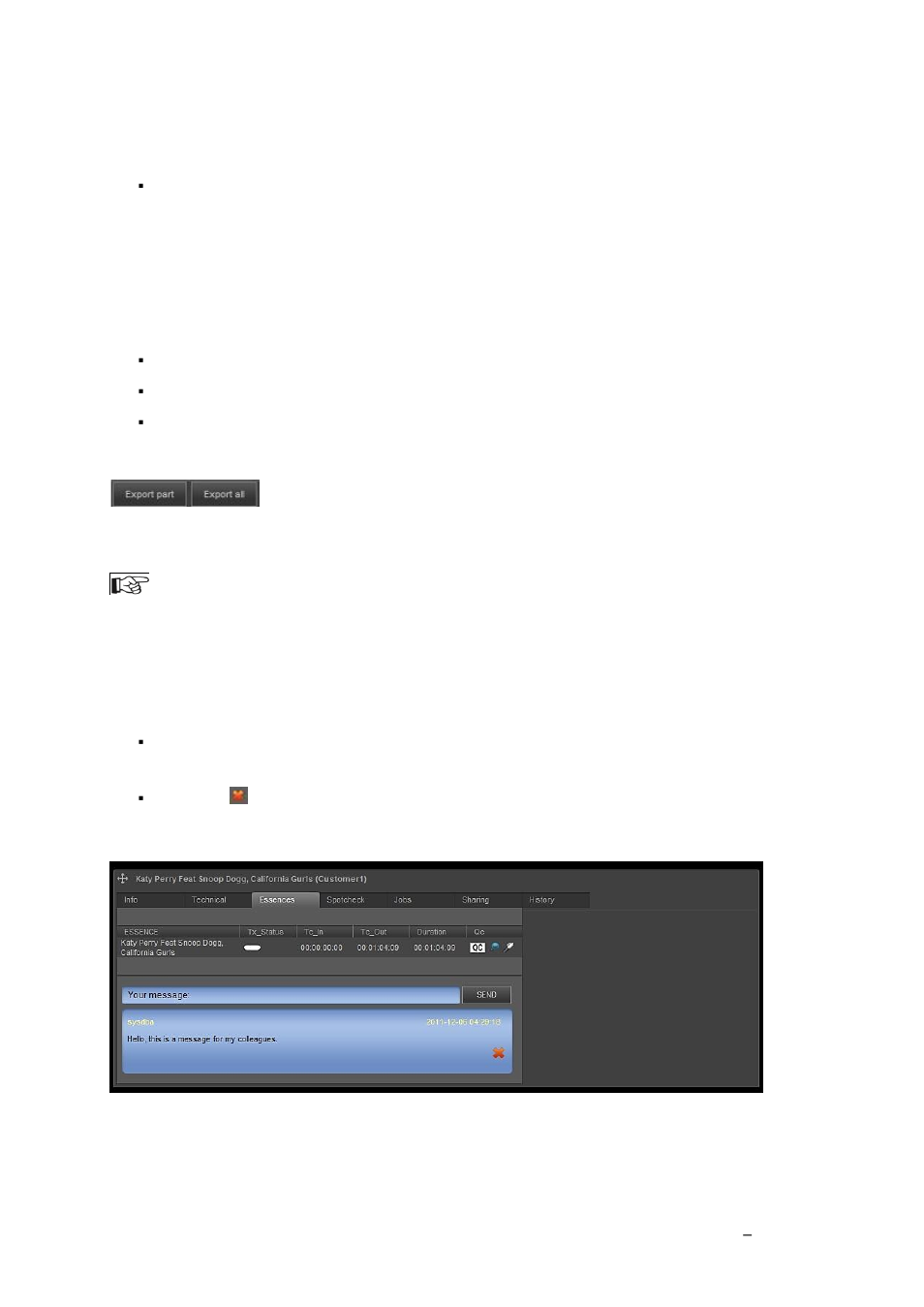 Exporting assets and files, Adding messages to assets | Grass Valley K2 TX/MAM User Manual v.2.4 User Manual | Page 48 / 71