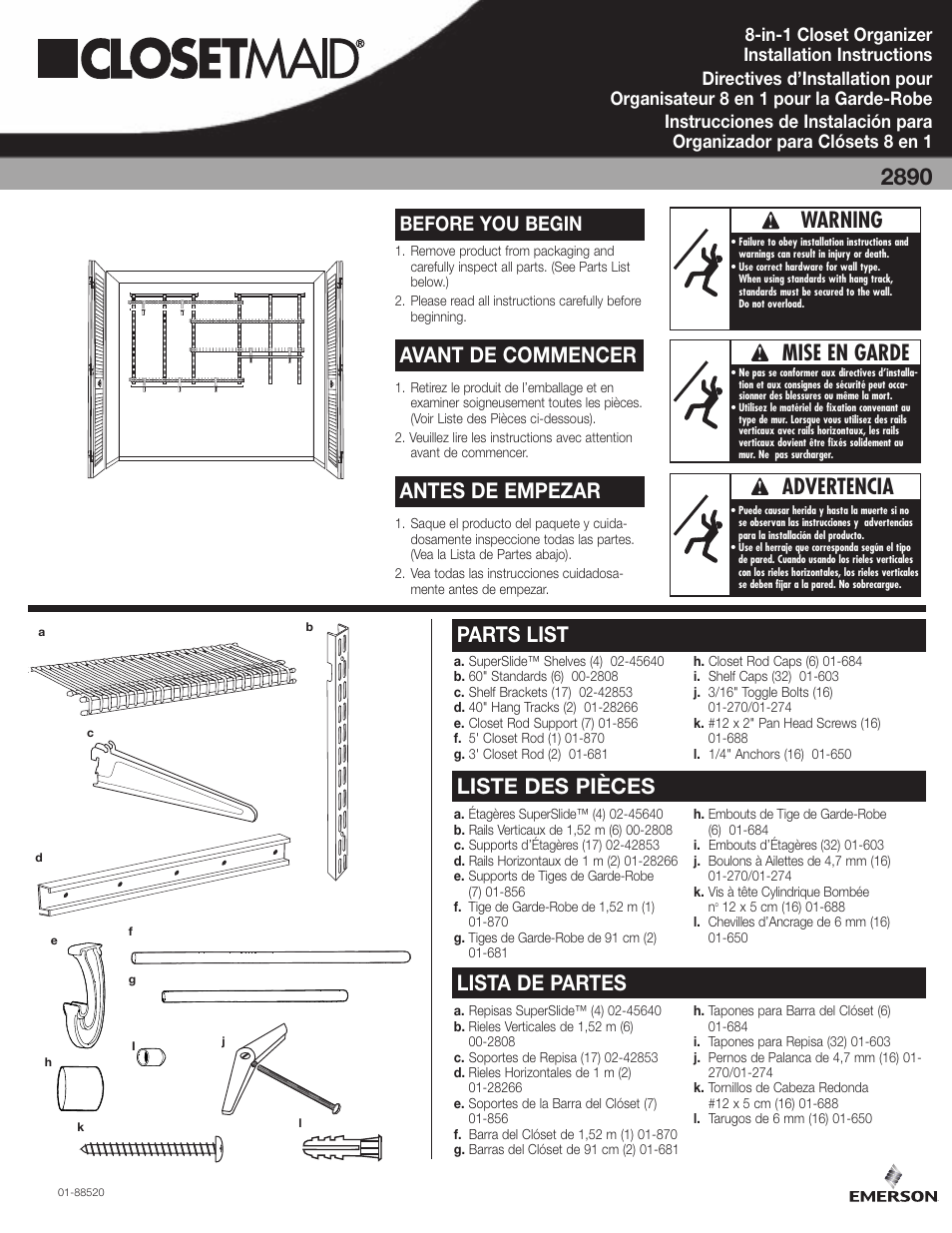 Closet Maid 8-in-1 Closet Organizer 2890 User Manual | 6 pages