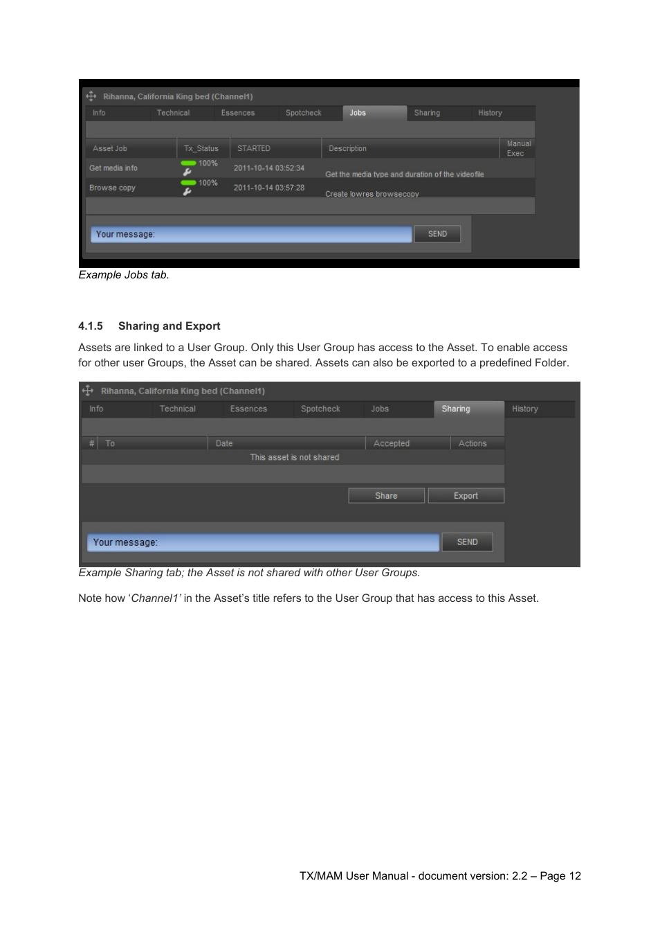 5 sharing and export, Sharing and export | Grass Valley K2 TX/MAM User Manual v.2.2 User Manual | Page 12 / 57