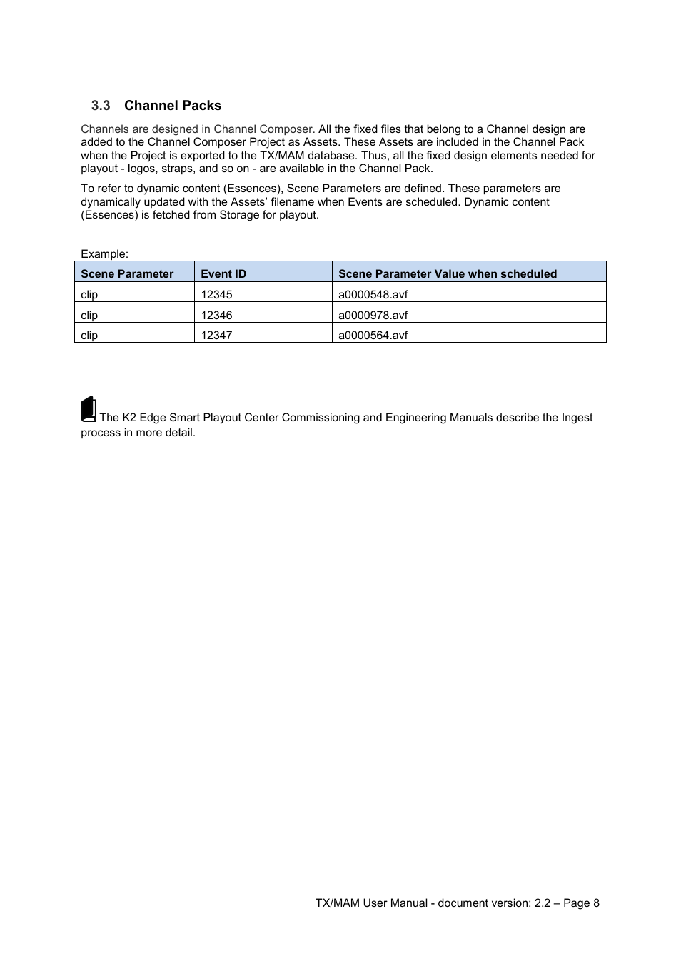 3 channel packs, Channel packs | Grass Valley K2 TX/MAM User Manual v.2.2 User Manual | Page 8 / 57