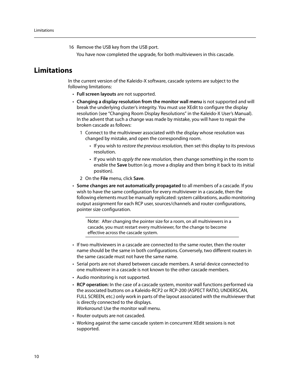 Limitations | Grass Valley Kaleido-IP with Kaleido-X16 Cascade Manual User Manual | Page 12 / 15