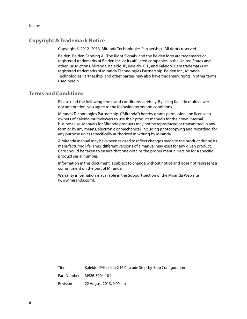 Copyright & trademark notice, Terms and conditions | Grass Valley Kaleido-IP with Kaleido-X16 Cascade Manual User Manual | Page 2 / 15
