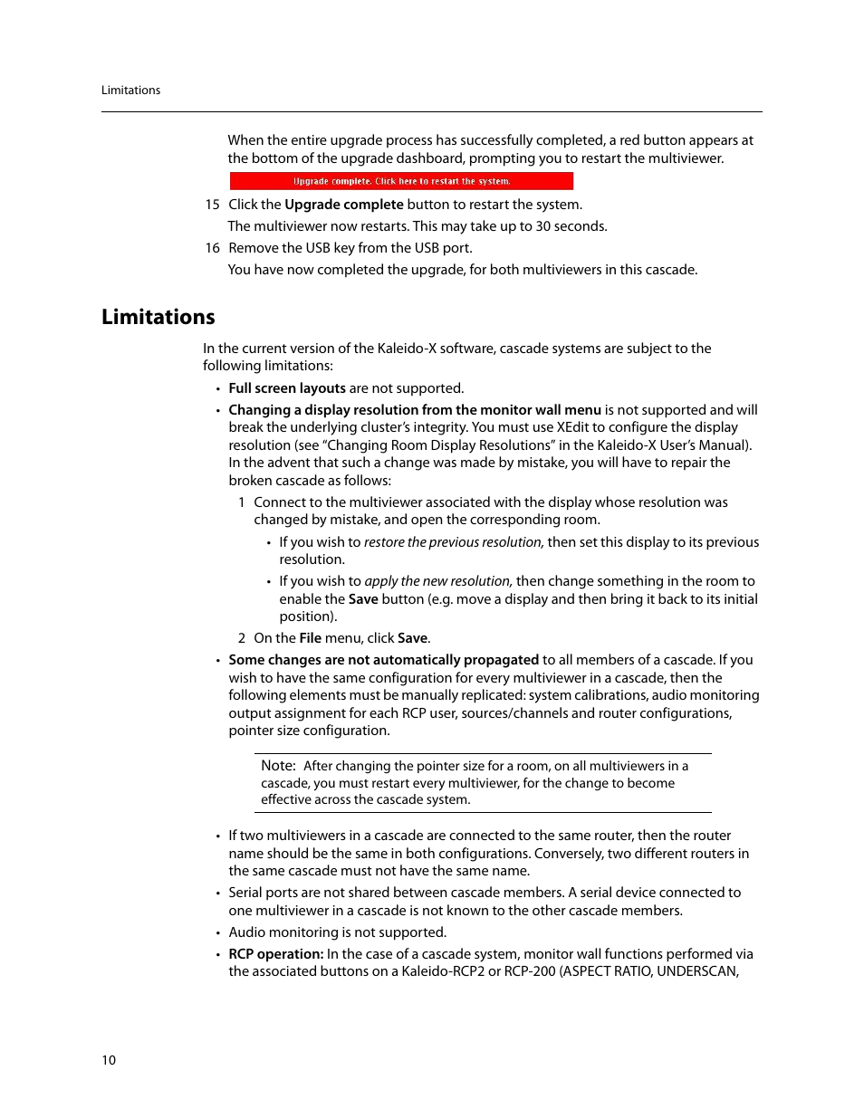 Limitations | Grass Valley Kaleido-IP with Kaleido-X Cascade Manual User Manual | Page 12 / 15