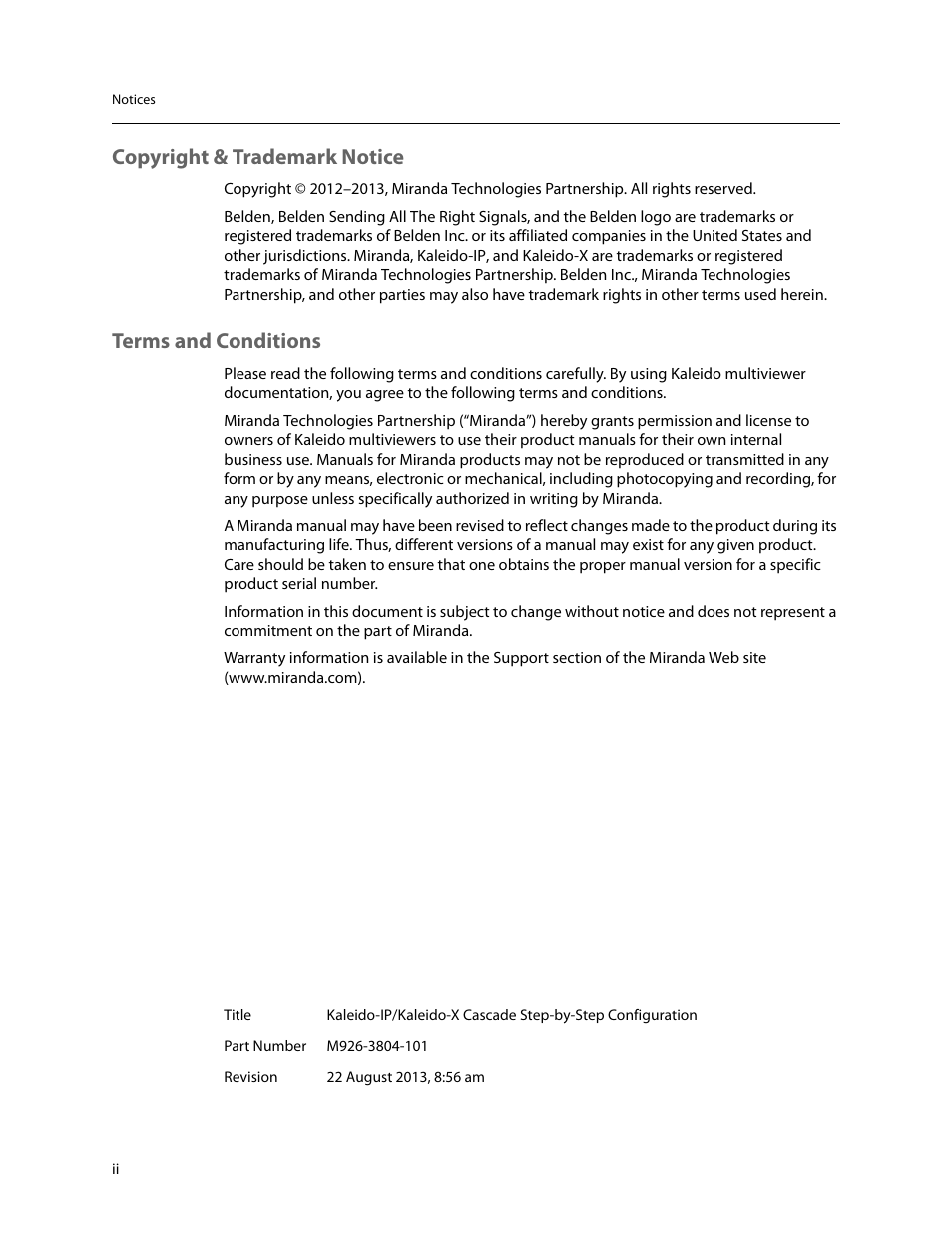 Copyright & trademark notice, Terms and conditions | Grass Valley Kaleido-IP with Kaleido-X Cascade Manual User Manual | Page 2 / 15