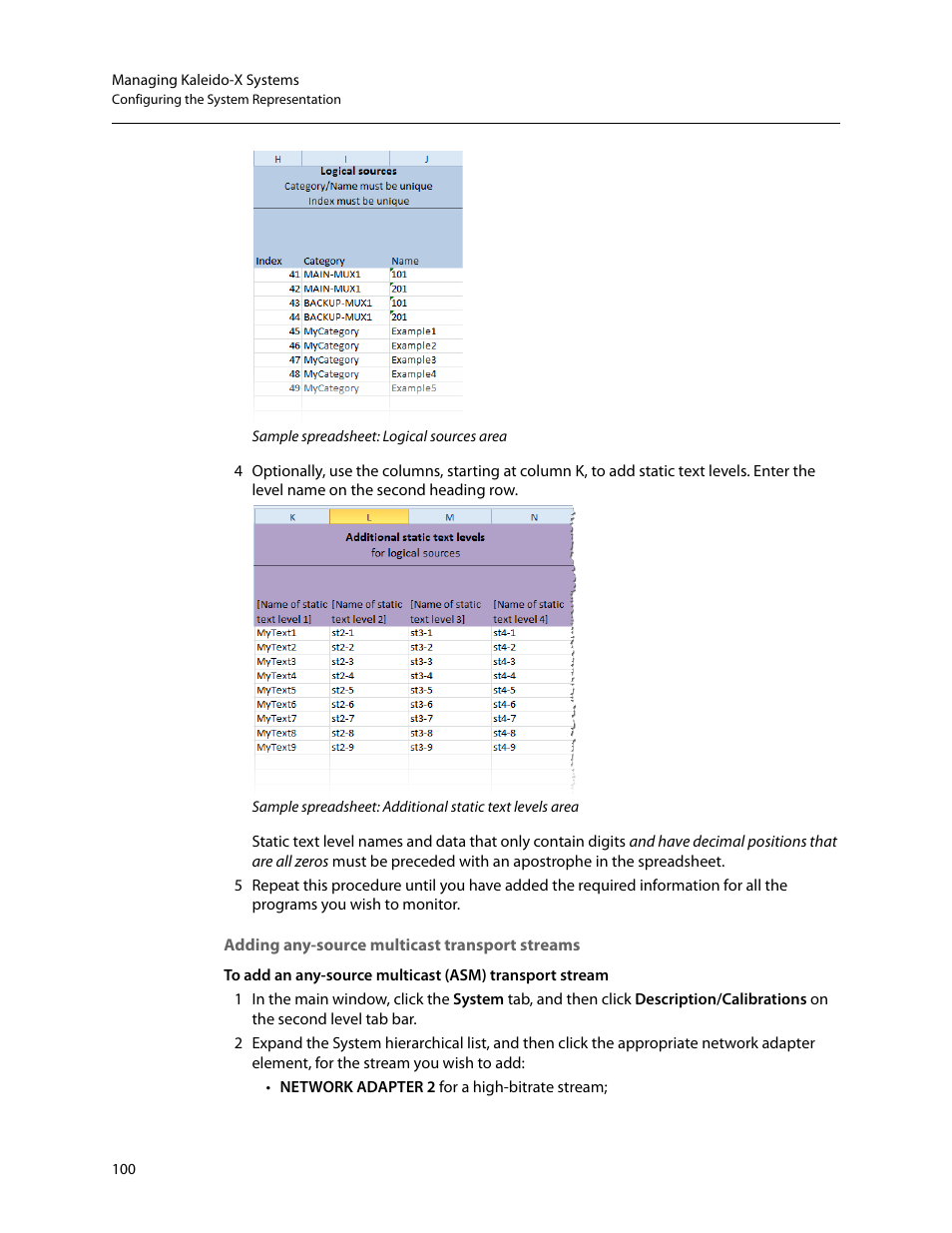 Adding any-source multicast transport streams, Adding any-source multicast transport, Streams | Grass Valley Kaleido-X v.7.80 User Manual | Page 108 / 557