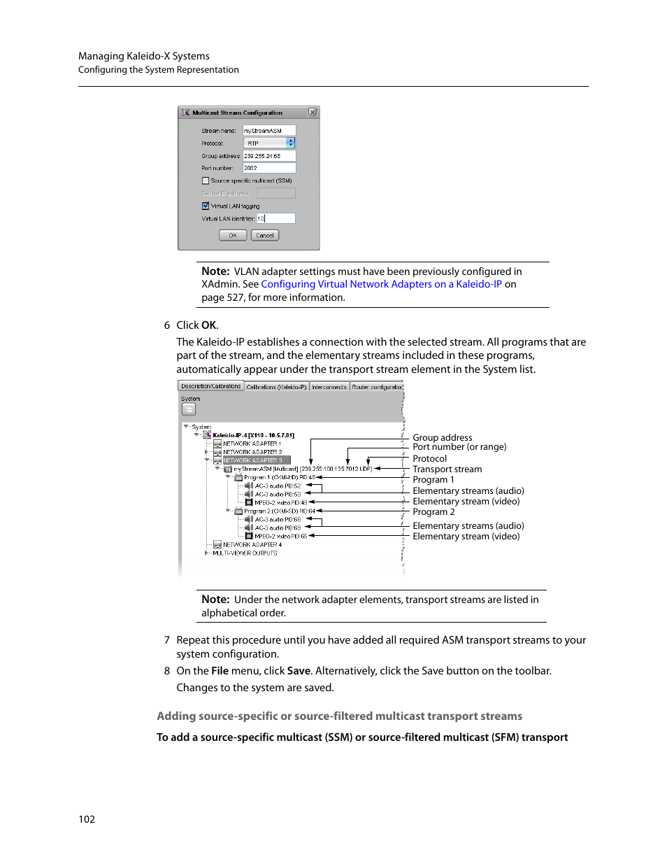 Adding source-specific or source, Filtered multicast transport streams | Grass Valley Kaleido-X v.7.80 User Manual | Page 110 / 557