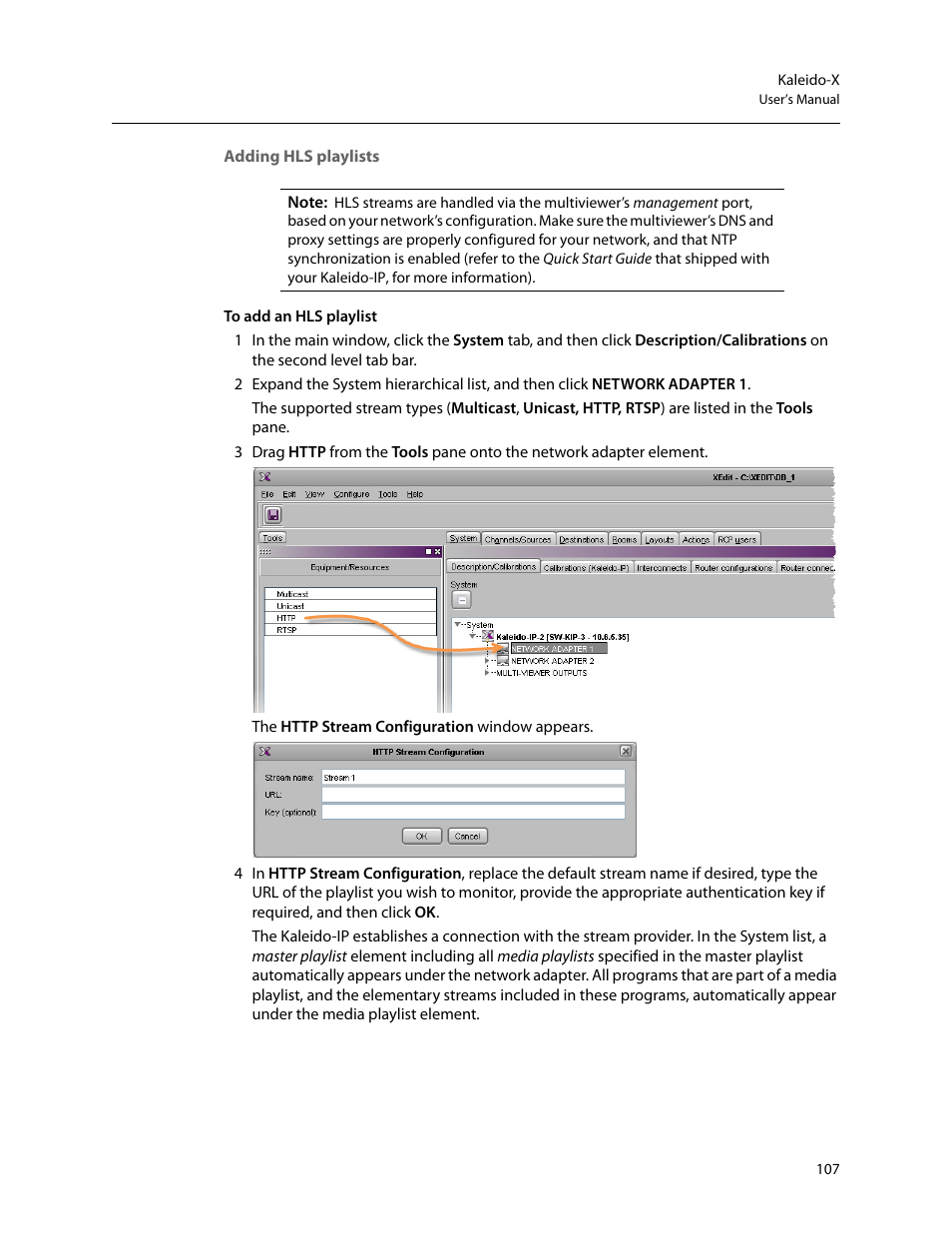 Adding hls playlists, Adding hls, Playlists | Grass Valley Kaleido-X v.7.80 User Manual | Page 115 / 557