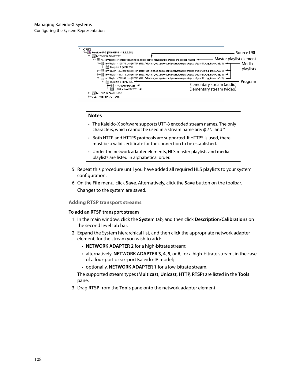 Adding rtsp transport streams | Grass Valley Kaleido-X v.7.80 User Manual | Page 116 / 557