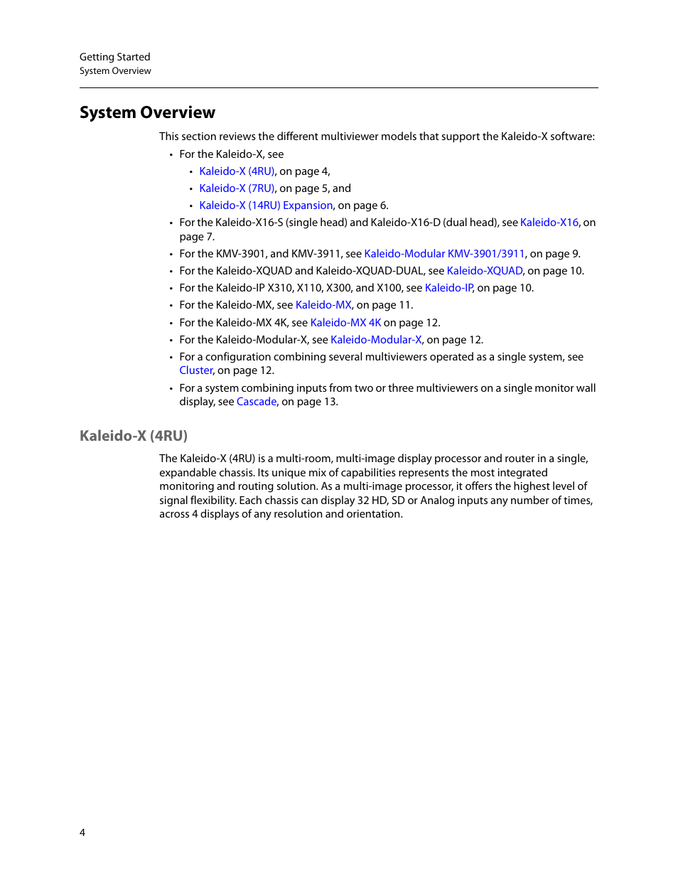 System overview, Kaleido-x (4ru) | Grass Valley Kaleido-X v.7.80 User Manual | Page 12 / 557
