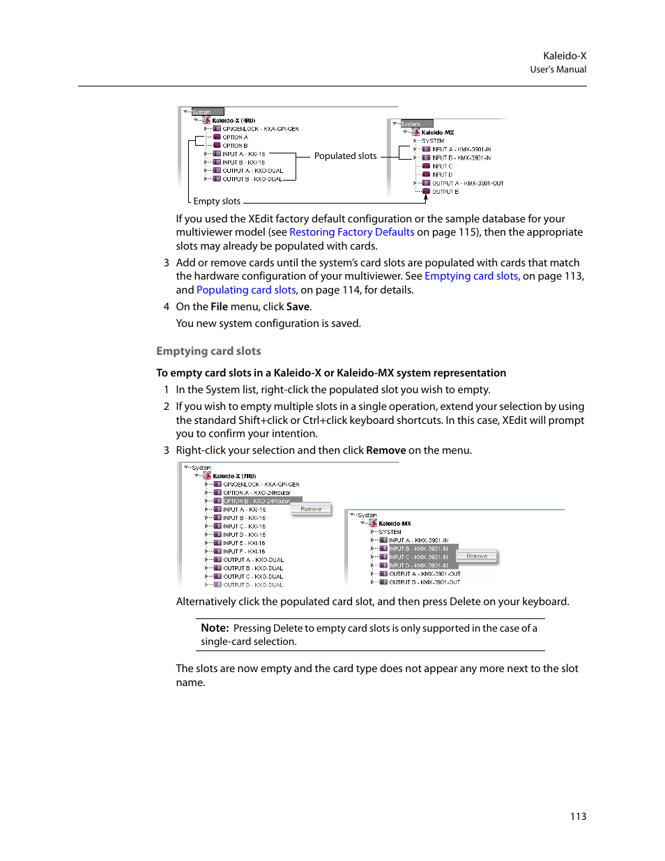 Emptying card slots | Grass Valley Kaleido-X v.7.80 User Manual | Page 121 / 557