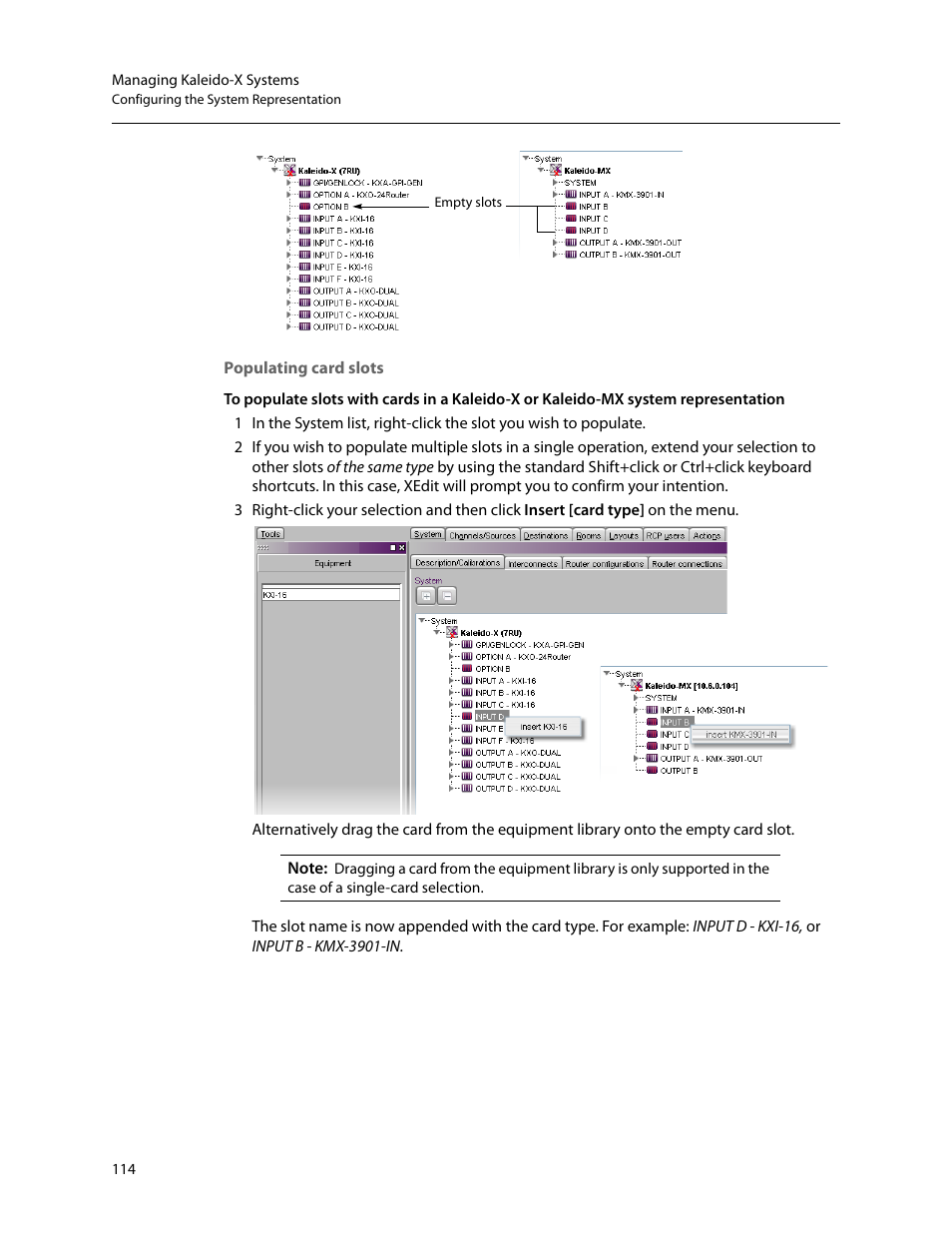 Populating card slots | Grass Valley Kaleido-X v.7.80 User Manual | Page 122 / 557
