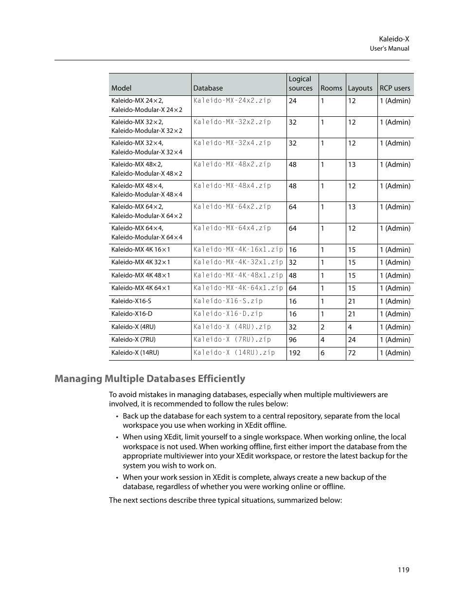 Managing multiple databases efficiently, Managing multiple databases, Efficiently | Grass Valley Kaleido-X v.7.80 User Manual | Page 127 / 557