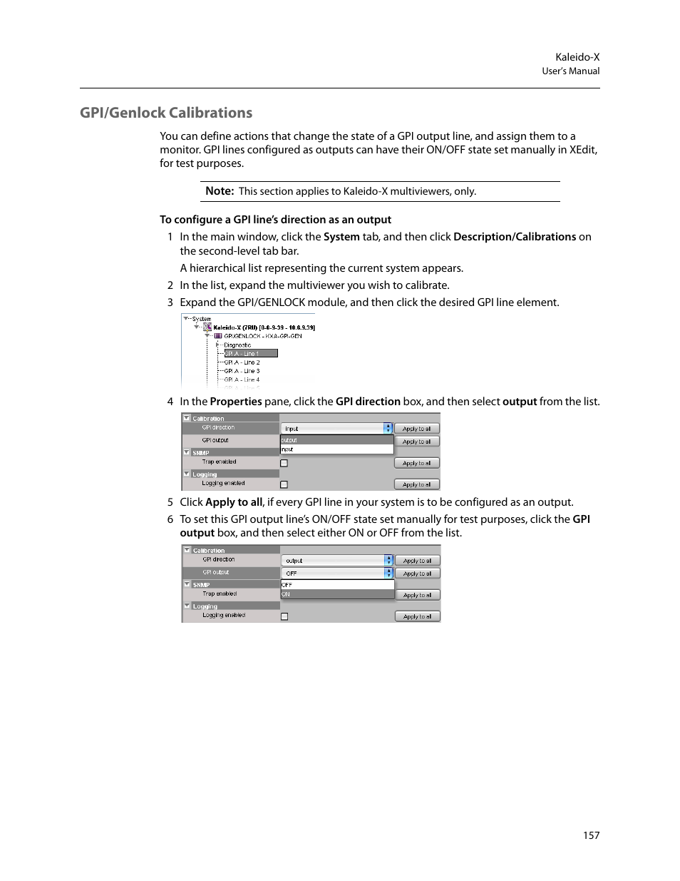 Gpi/genlock calibrations | Grass Valley Kaleido-X v.7.80 User Manual | Page 165 / 557