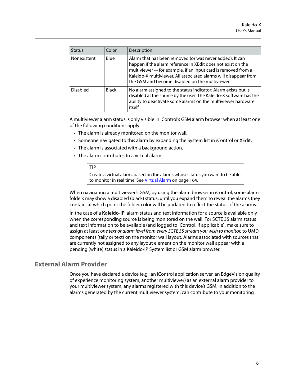 External alarm provider | Grass Valley Kaleido-X v.7.80 User Manual | Page 169 / 557