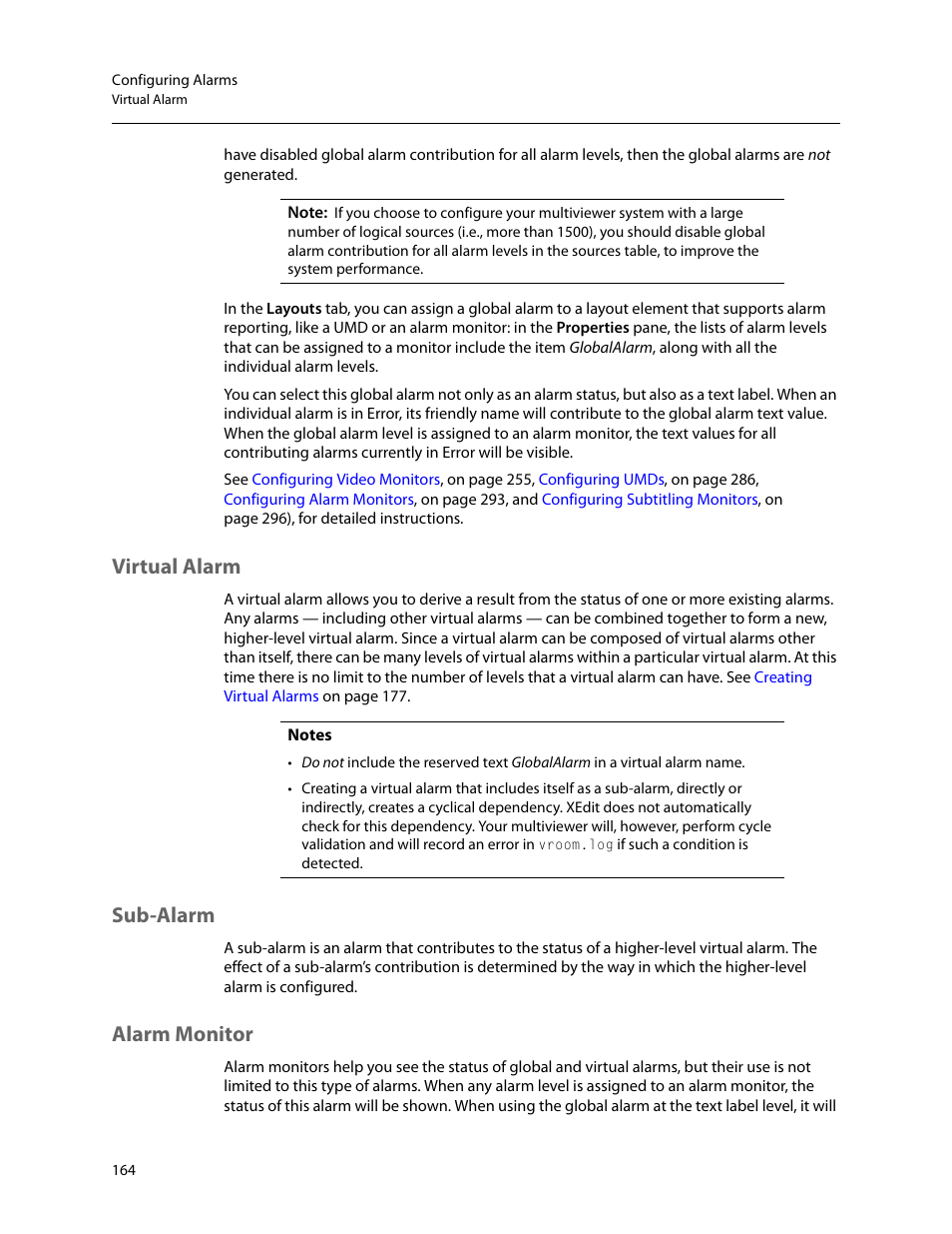 Virtual alarm, Sub-alarm, Alarm monitor | Virtual alarm sub-alarm alarm monitor, Virtual, Alarm | Grass Valley Kaleido-X v.7.80 User Manual | Page 172 / 557