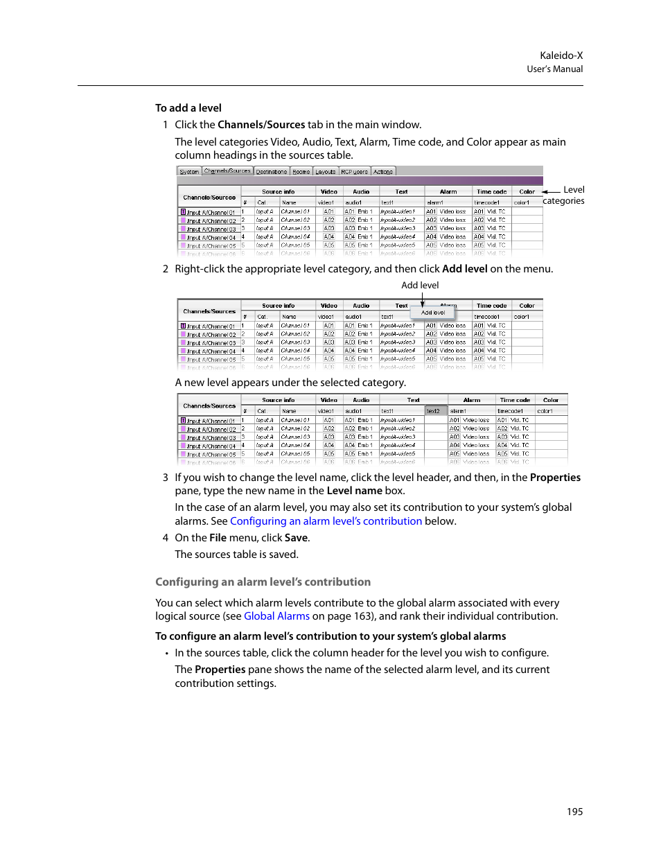 Configuring an alarm level’s contribution | Grass Valley Kaleido-X v.7.80 User Manual | Page 203 / 557